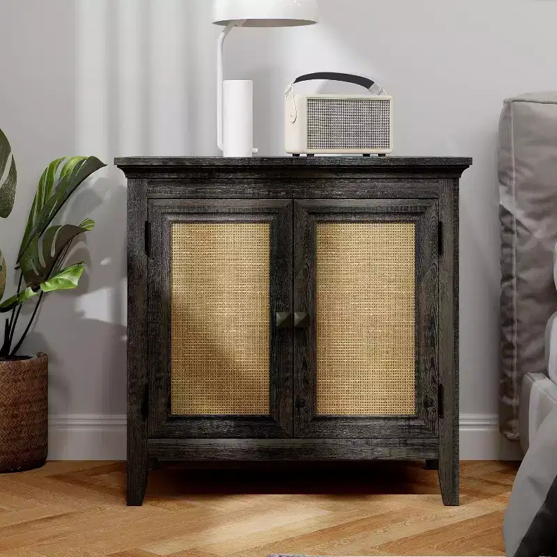 Heynemo Storage Cabinet, Kitchen Sideboard Cabinet with Rattan Decor Doors, Accent Buffet Cabinet with Adjustable Storage Shelf