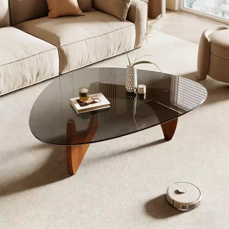 Glass Top Coffee Table with Wood Frame
