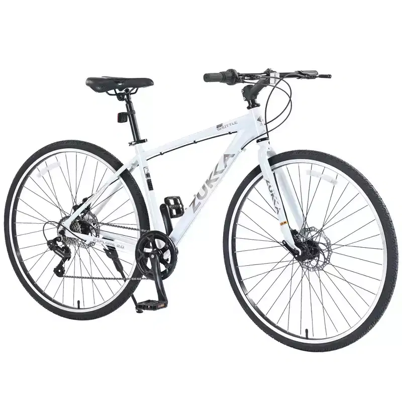NAYSAYE Bicycle 7 Speed Hybrid Mountain Bike Aluminum Frame Double Disc Brake Bikes For Adults and Kids, 64.57*25.19*37.79