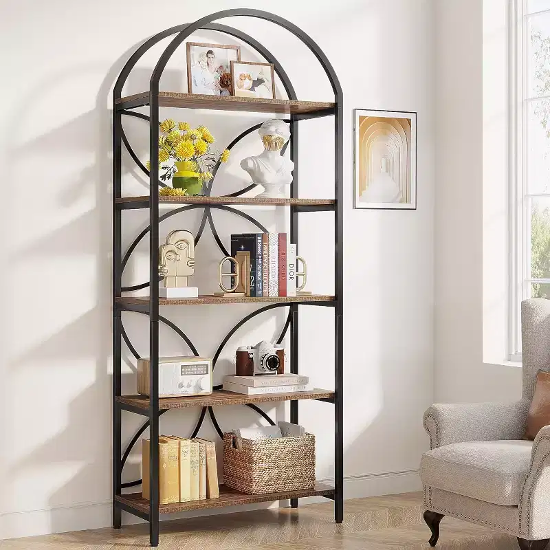 Tribesigns 5-Tier Open Bookshelf, 74.8 Arched Bookcase Display Rack with Metal Frame