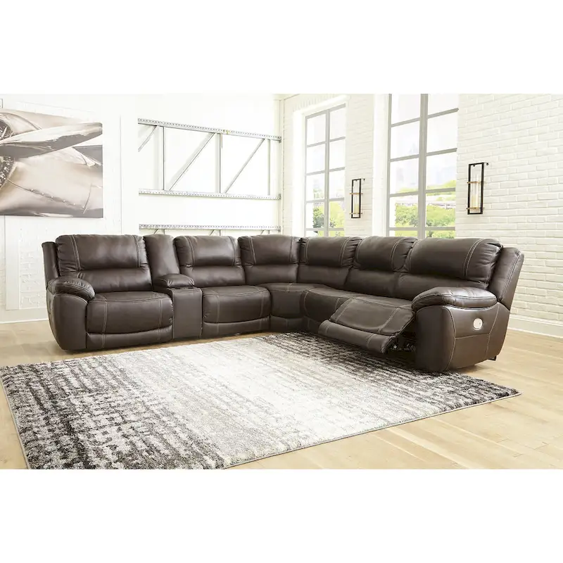 6-Piece Power Reclining Sectional Sofa, Brown Fabric, 136