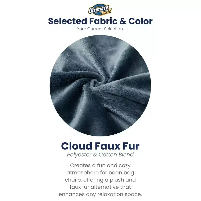 Ultimate Sack 5 Ft Foam Filled Fur Covered Bean Bag Chair w/Footstool, Cloud