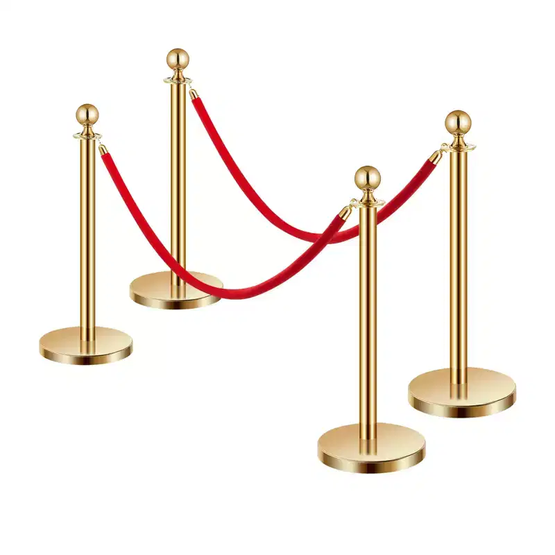 VEVOR Stanchions and Velvet Ropes 4Pcs,Hollow Base with Stainless Steel Post,2 Red Velvet Ropes and Posts,Crowd Control Barriers Gold Stanchions,Gold