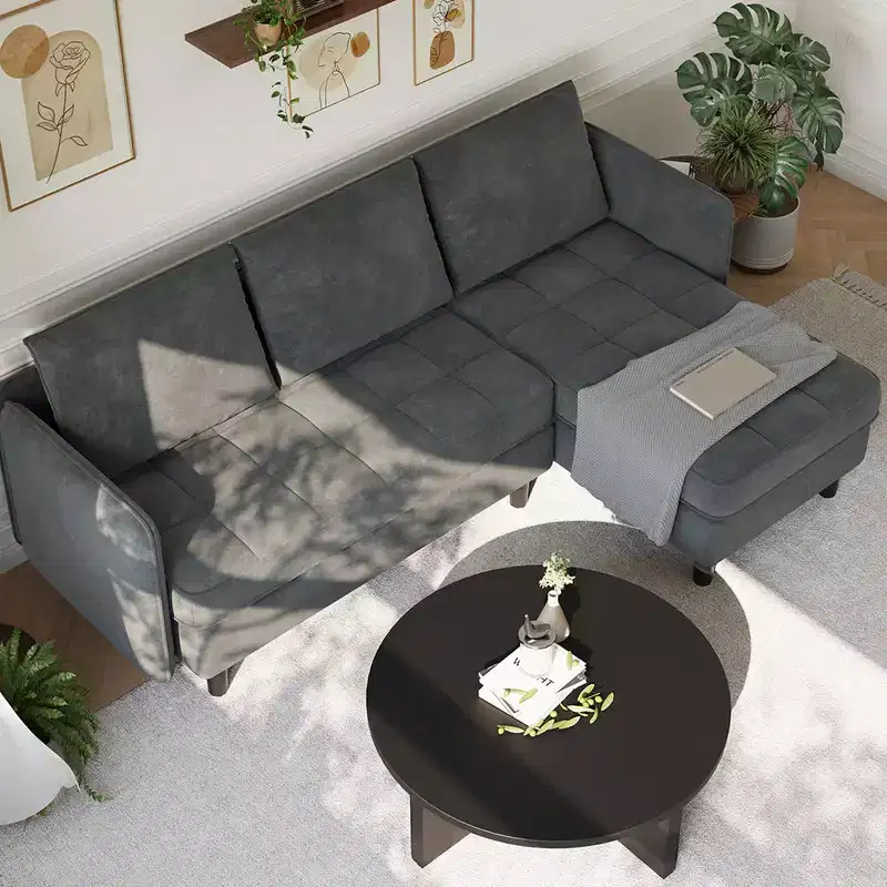 Coolmee Modern L-Shaped Convertible Sectional Sofa, Chenille Sofa Couch with Hidden Storage for Living Room, Apartment, Small Space