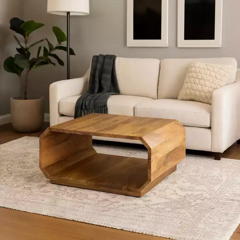 Royal Hampton Coffee Table Handcrafted Hollow Cube Shape Natural Brown Mango Wood, 30 Inch -