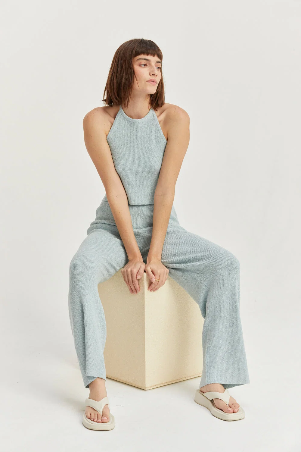 Halter Neck Straight Leg Sweater Knit Two-Piece Set