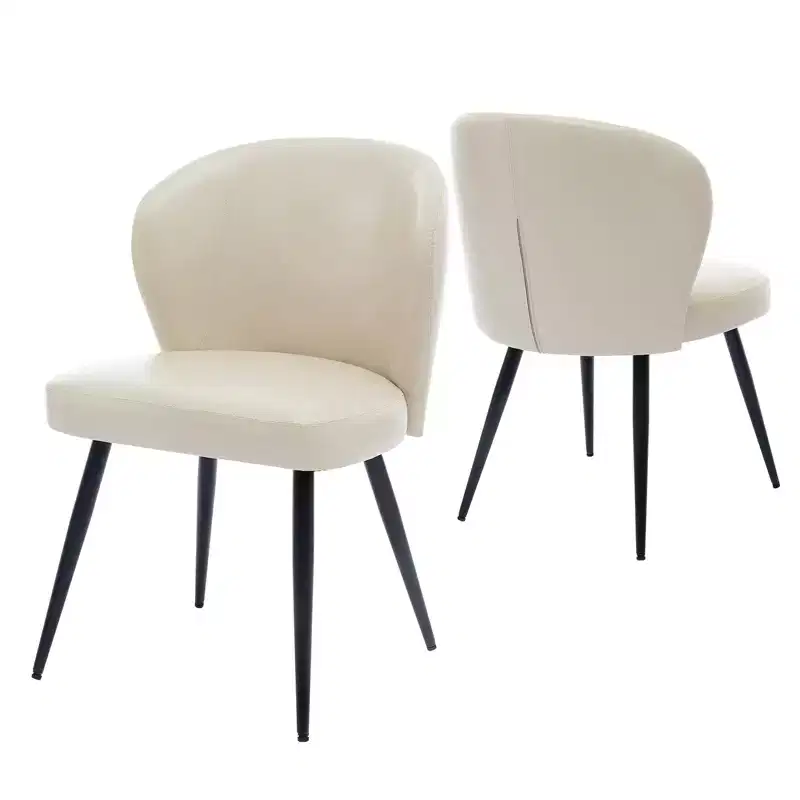 Dining Chairs Set of 2, Mid-Century Modern Kitchen Dining Room Chairs with Padded Back and Seat, Armless Faux Leather Upholstered Beige