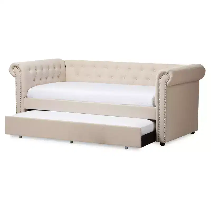 Twin Mabelle Modern and Contemporary Fabric Trundle Daybed - Baxton Studio