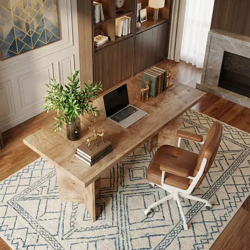 MAYEERTY 63 Farmhouse Wood Executive Desk, Home Office Desk with Large Tabletop