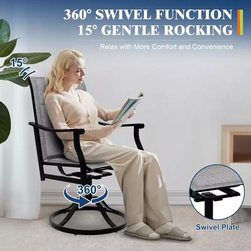 Outdoor Swivel Dining Chairs With Textilene Breathable Back, Patio Swivel Rocker Chairs for Poolside Lawn Garden