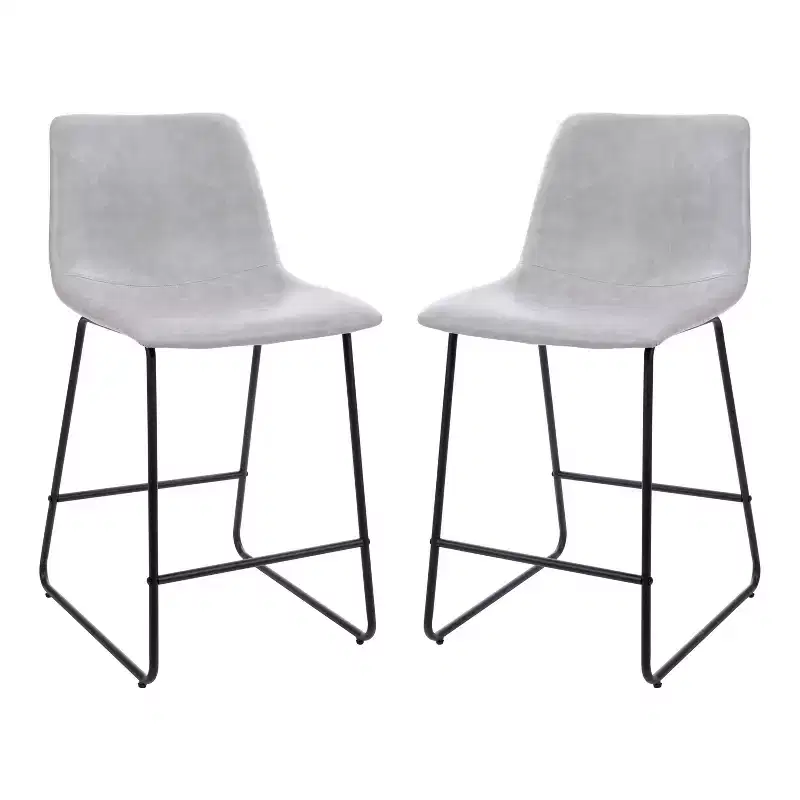 Emma and Oliver Set of 2 Kitchen Counter Height Stool - 24 Inch LeatherSoft Barstool