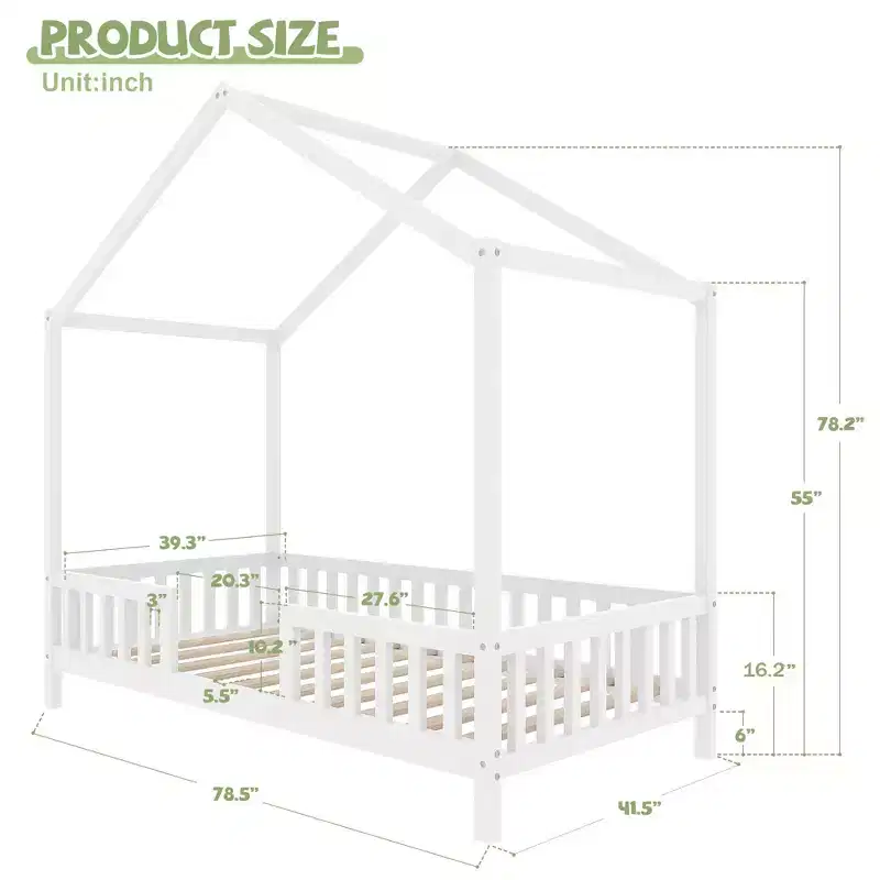 Twin Size Low House Shape Montessori Bed Frame With Curtains
