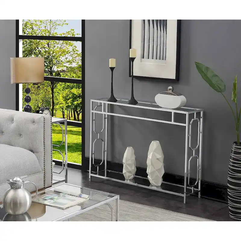 Omega Chrome Console Table with Shelf