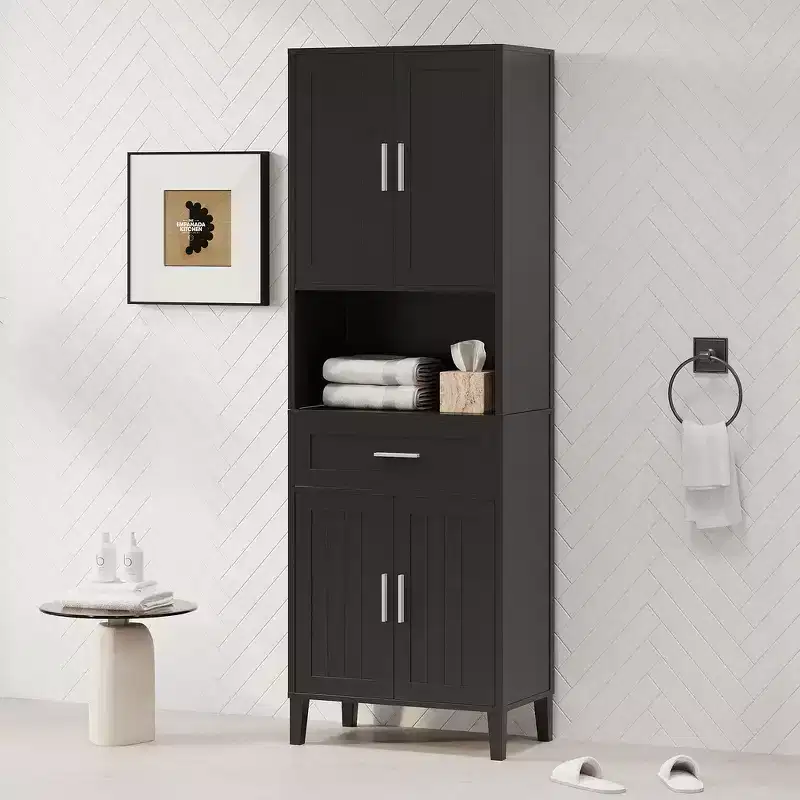 70.9 Multifunctional Water-Resistant Tall Bathroom Storage Cabinet with Adjustable Shelves, Soft-Close Doors