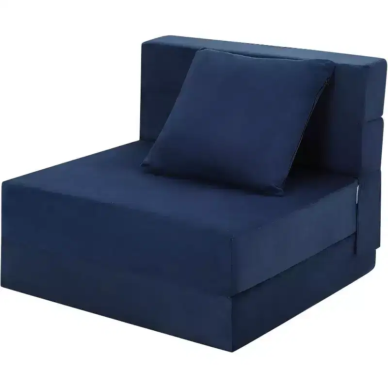 Folding Sofa Mattress, Convertible Memory Foam Sleeper Chair with Pillow, Linen Futon Floor Couch Bed, Single Size