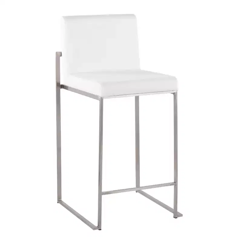 Set of 2 Fuji High Back Stainless Steel/Velvet Counter Height Barstools White - LumiSource