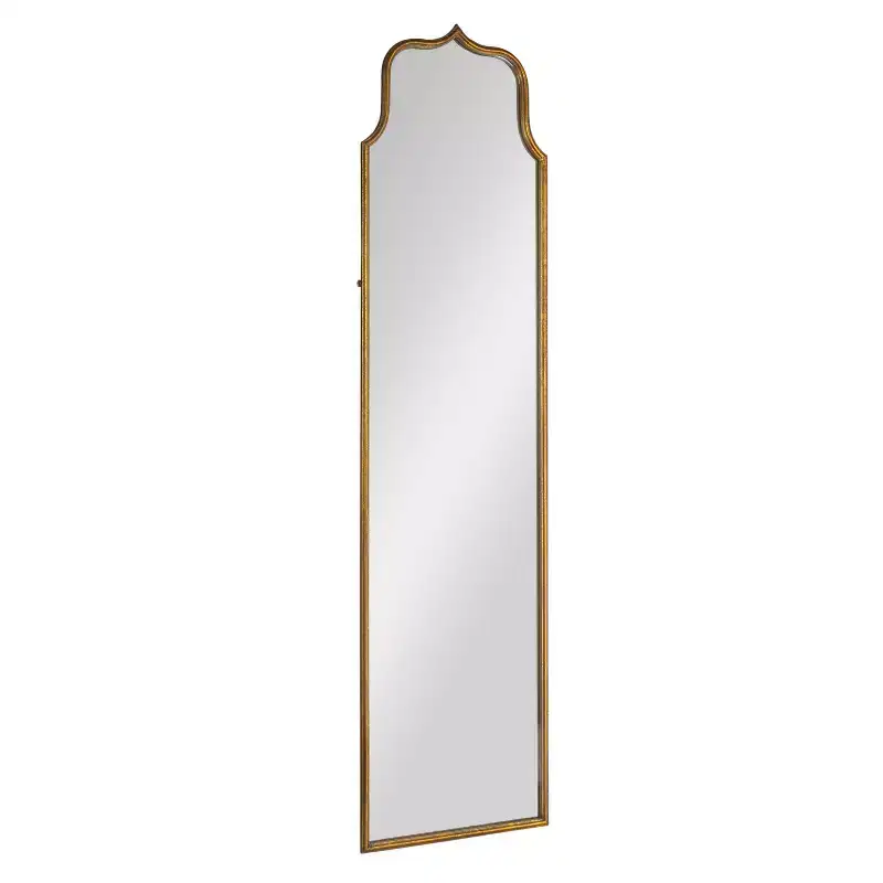 Arched Floor Length Metal Framed Wall Mirror, Antique Gold, 70 Inch
