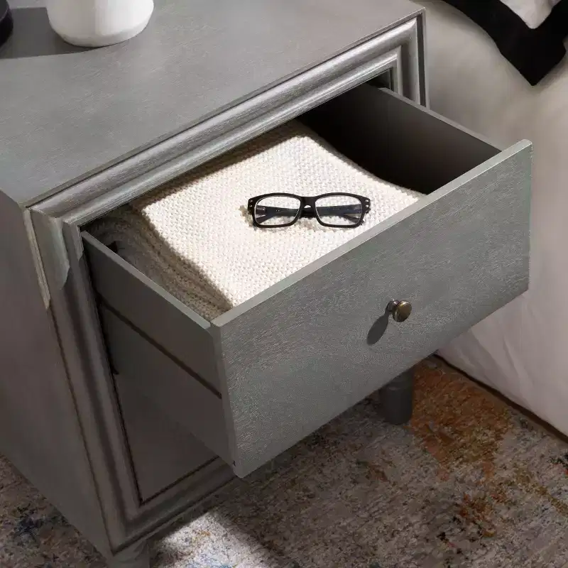 Nightstand with Storage Drawers, Ash Grey Elm Wood