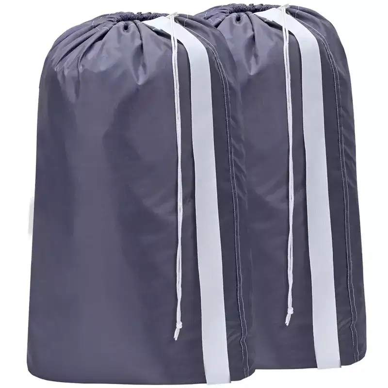 2 Pack XL Nylon Laundry Bag with Strap, Large Dirty Garments Organizer