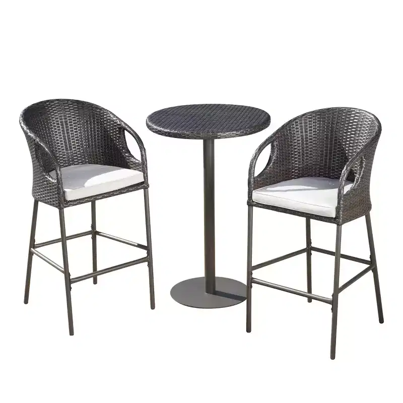 GDFStudio Markey Outdoor Wicker 3 Piece Bistro Bar Set with Cushion
