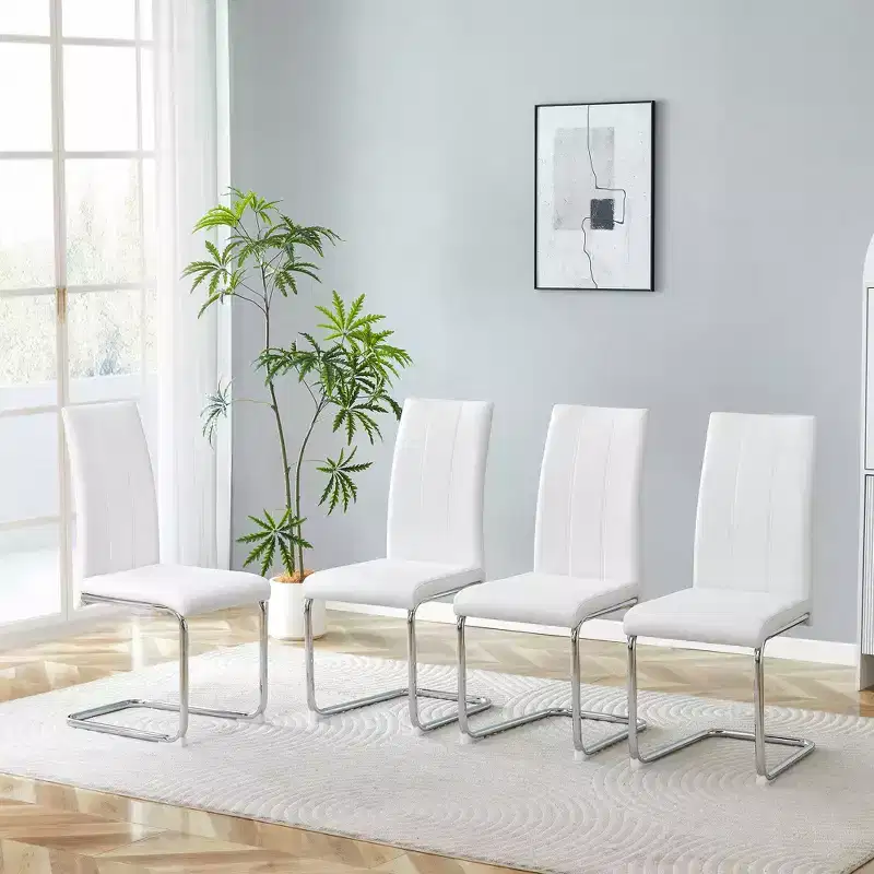 4-Pack PU Upholstered Dining Chairs with High-Back Design and Chrome-Plated Metal Legs for Dining Room