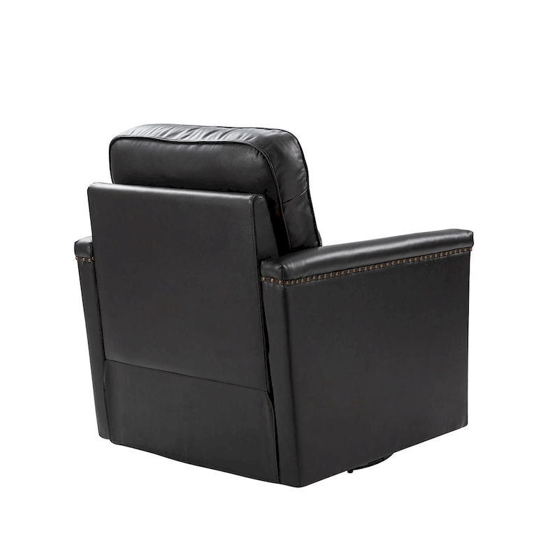Rita Classic Genuine Leather Swivel Armchair With Nailhead Trims By HULALA HOME