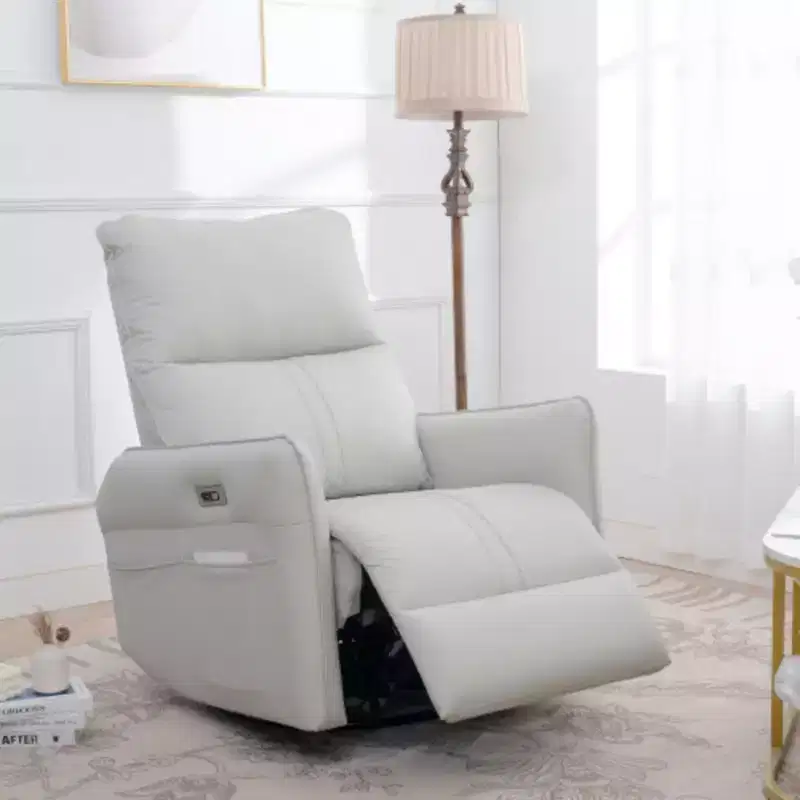 270-degree Electric Rotating Rocking Recliner, PU Leather Electric Gliding Recliner Sofa With USB Port