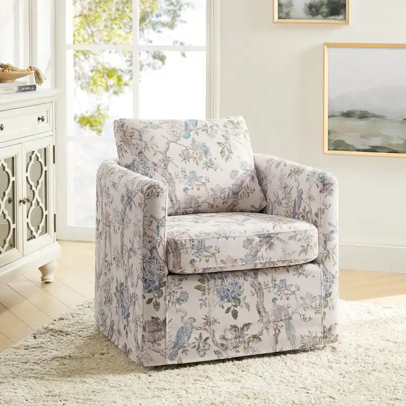 Erkenbald Modern Slipcovered Swivel Chair with Removable Cushion by HULALA HOME
