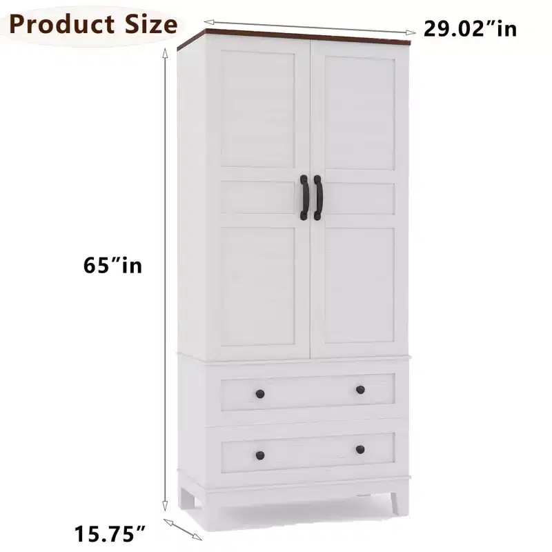 Floor Storage Cabinet with 2 Doors, 2 Drawers & Adjustable Shelves,Farmhouse Wood Pantry for Kitchen, Office & Living Room