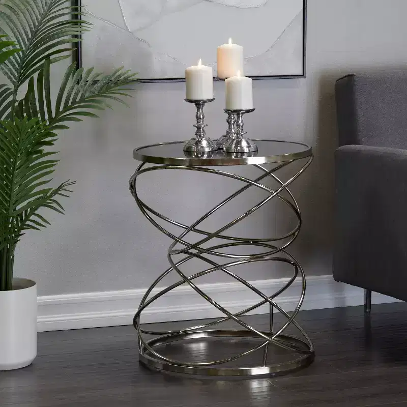 Contemporary Marble Open Ring Accent Table Silver : No Assembly, Indoor Use, Round Shape