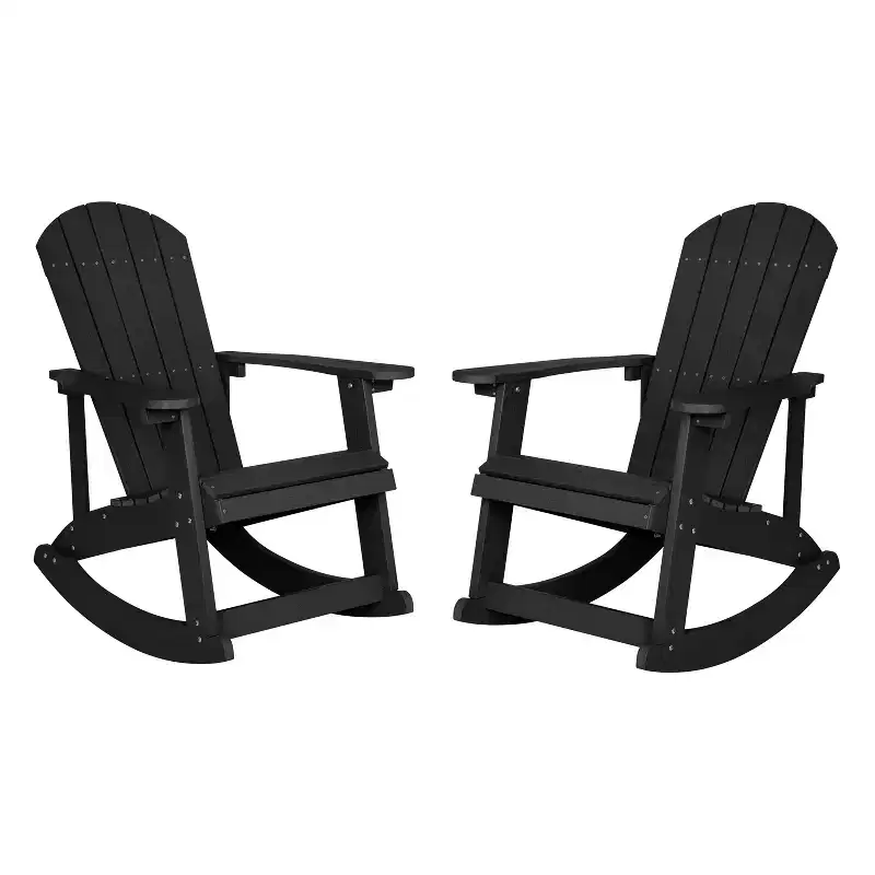 Merrick Lane Set of 2 All-Weather Polyresin Adirondack Rocking Chair with Vertical Slats