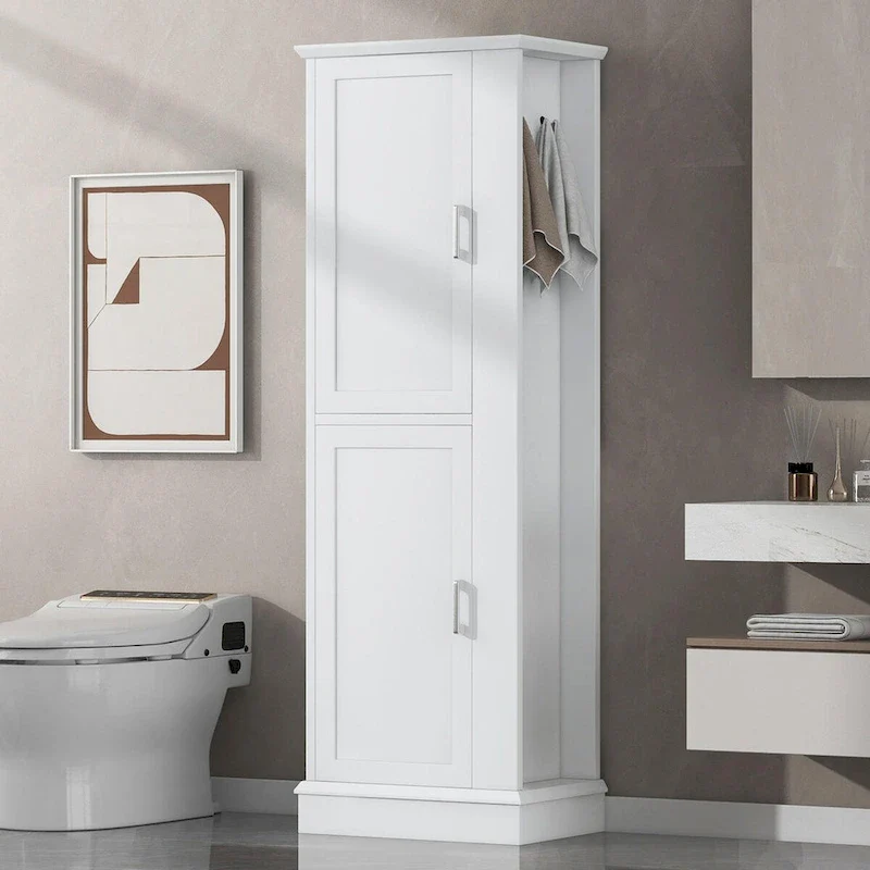 Freestanding Storage Cabinet with Hook and Adjustable Shelf