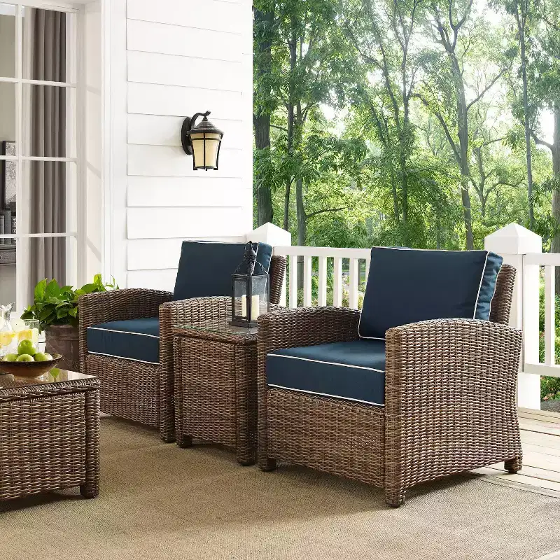 Bradenton 3pc Outdoor Wicker Seating Set with Two Chairs & Table Navy - Crosley