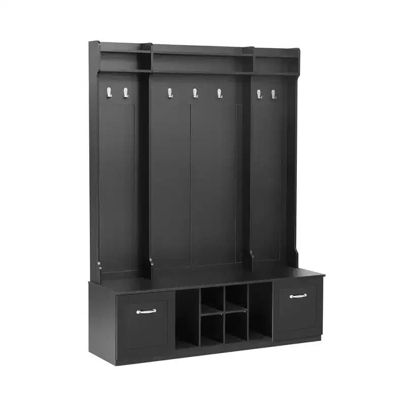 Entryway Hall Tree with Bench and Coat Rack, Featuring 7 Hooks, 2 Large Drawers and Adjustable Shelves, Ideal for Hallways and Living Rooms