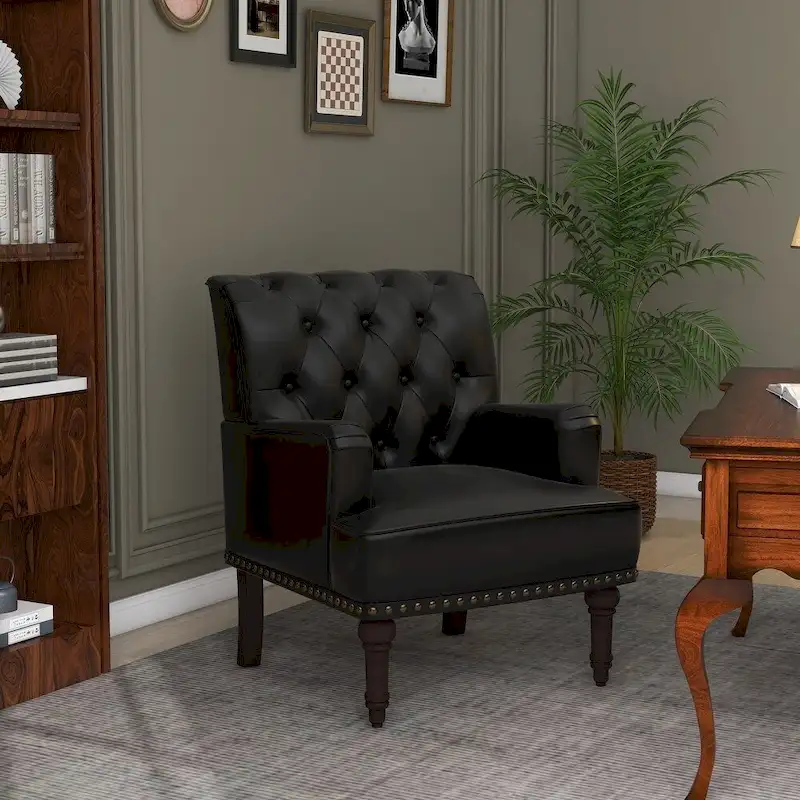 PU Leather Living Room Accent Chair with Tufted Back