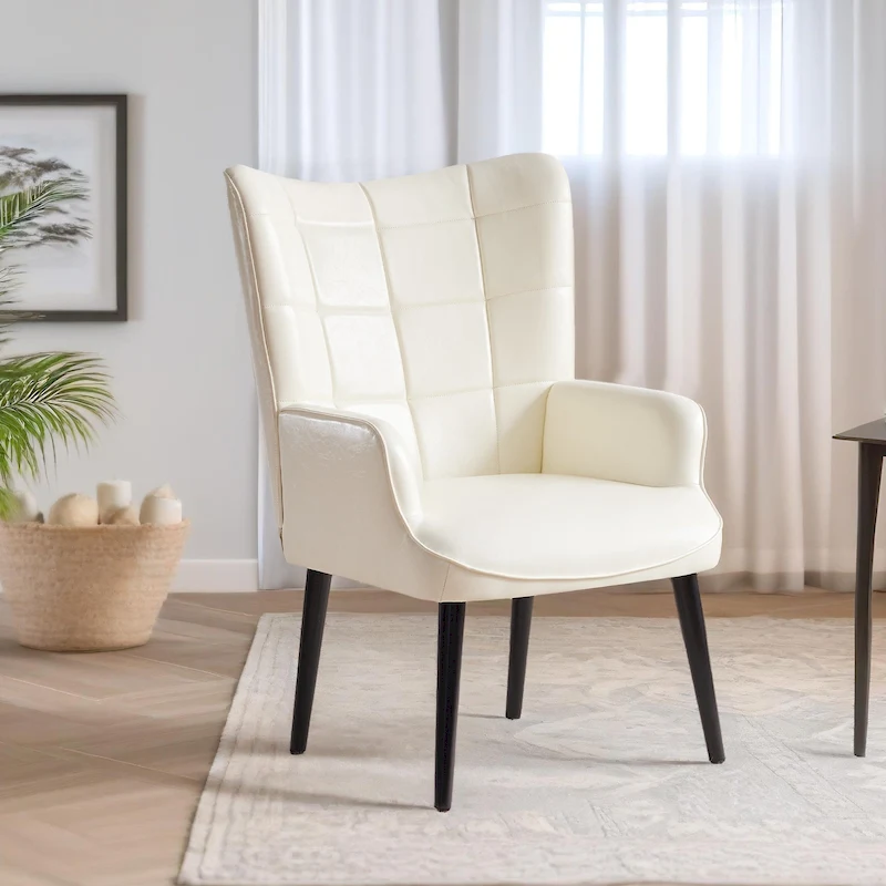 HUIMO High-back Accent Chair Modern Wing Back Chair-Faux Leather