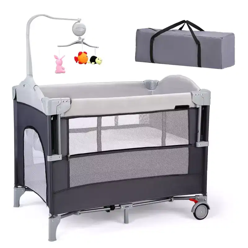 JOYMOR 4 in 1 Pack and Play with Bassinet, Baby Bassinet for Newborn Infant, Portable Baby Playpen for Babies and Toddlers (Black)