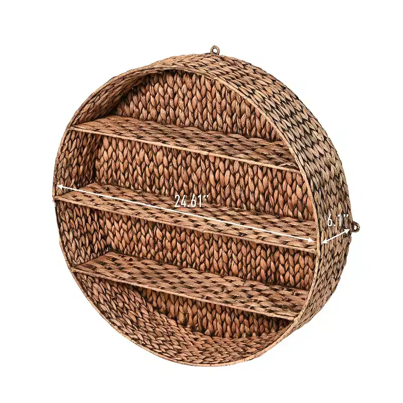 24.5 3-Shelf Circular Handwoven Hyacinth Wall Rack, Natural