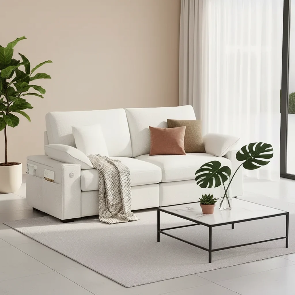 Modern Linen Blend Fabric Sofa with USB & Type-C Charging Ports
