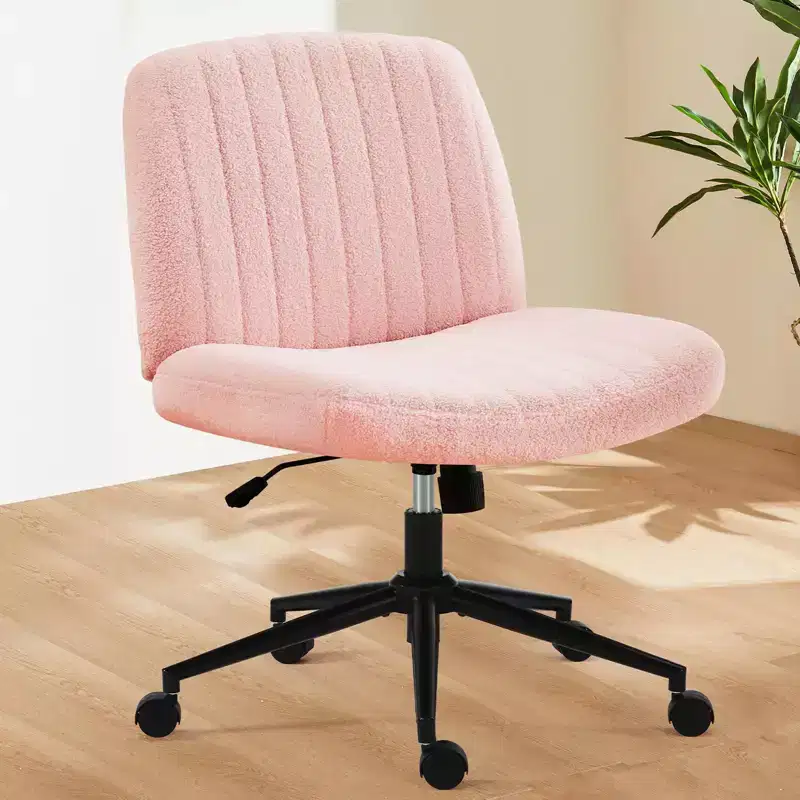 Office Desk Vanity Chair Cross Legged Armless Swivel Fabric Height Adjustable Wide Seat with Replaceable Wheels/Fixed Base, Comfy Task Chair Padded