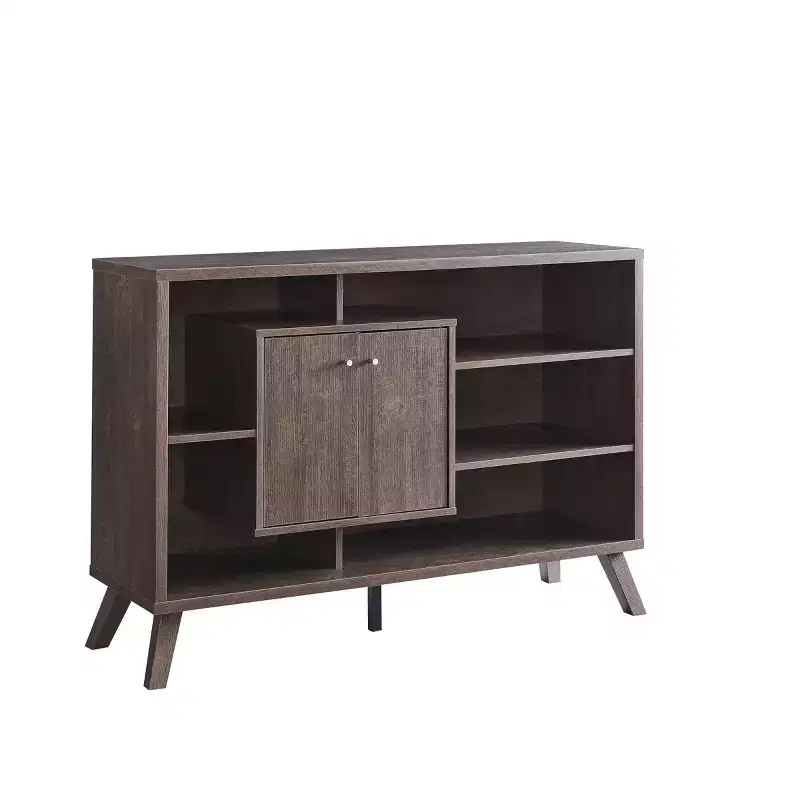 Multi-Tier Buffet Server with Storage, 5 Shelves and 2 Cabinet Doors, Natural Wood Finish
