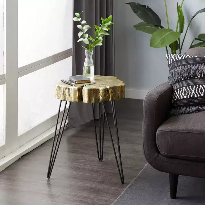Modern Polystone and Metal Accent Table