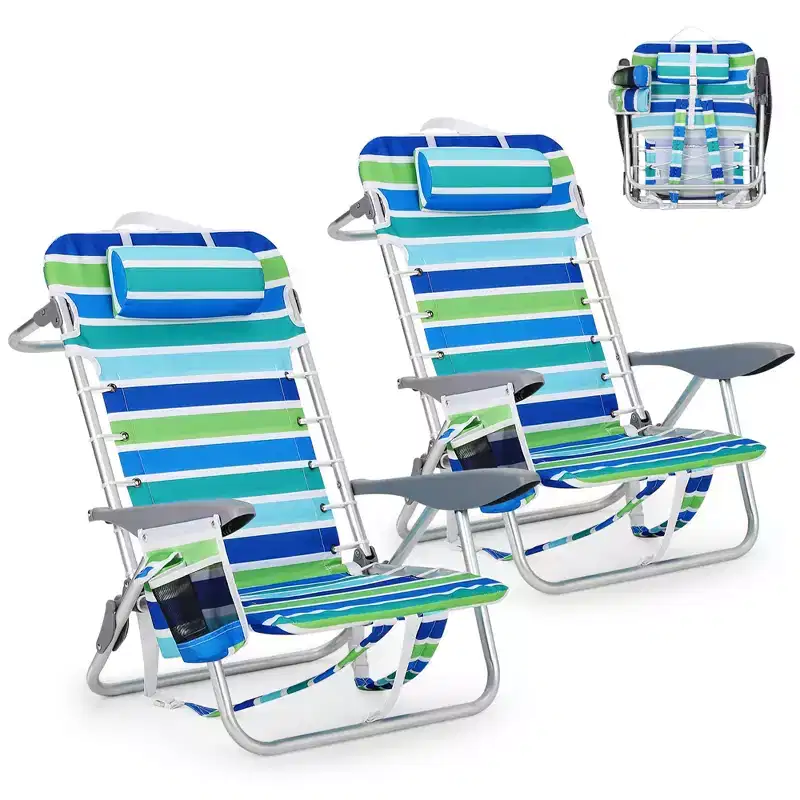 Lightweight 2 Pack Suspension Beach Backpack Chairs, 5-Position Adjustable Lay-Flat Seat, Cup Holder & Phone Pocket, Portable Camping Patio Furniture