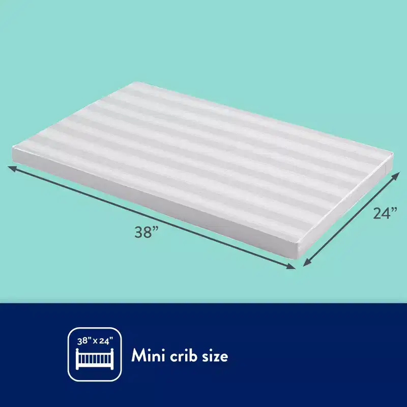Mini Waterproof Crib Mattress - 38"x24": Ultra Firm, Hypoallergenic, Polyester Foam, 3.6 lbs