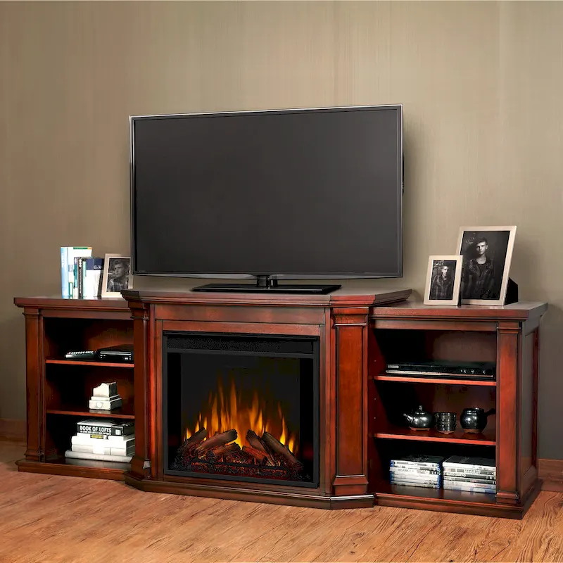 Electric TV Stand Fireplace in Dark Mahogany - 75.5 W x 21.5 D x 27.7 H