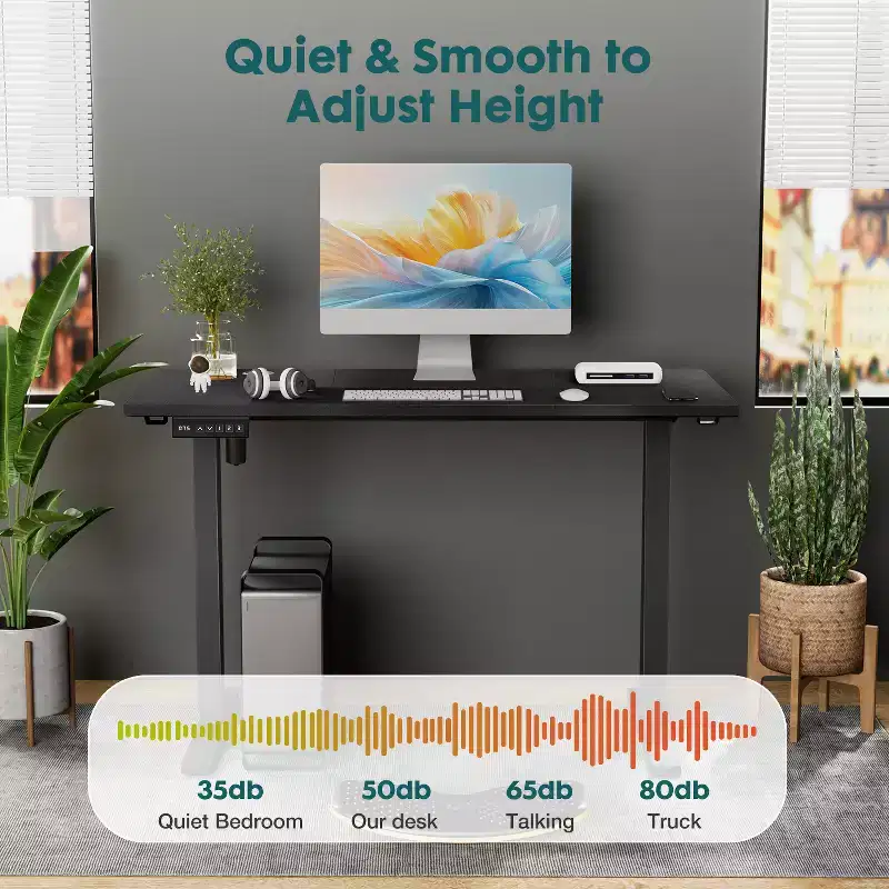 Electric Height-Adjustable Standing Desk, Spacious Splice Board Desktop, 2 Hooks & Cable Management Hole for Home Office — Black