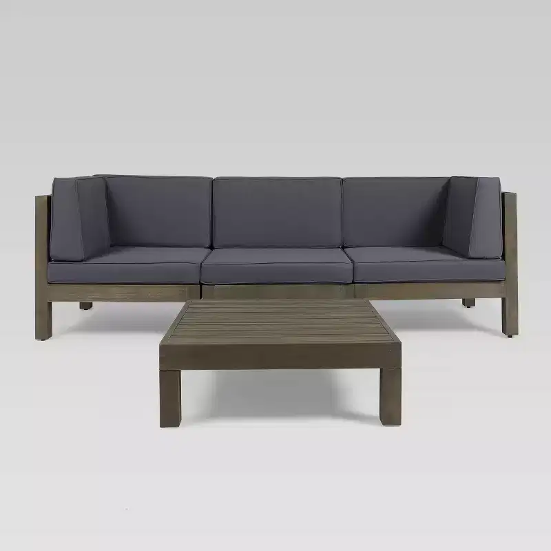Brava 4pc Acacia Modular Sofa and Table Set: Weather-Resistant, Cross-Back - Christopher Knight Home