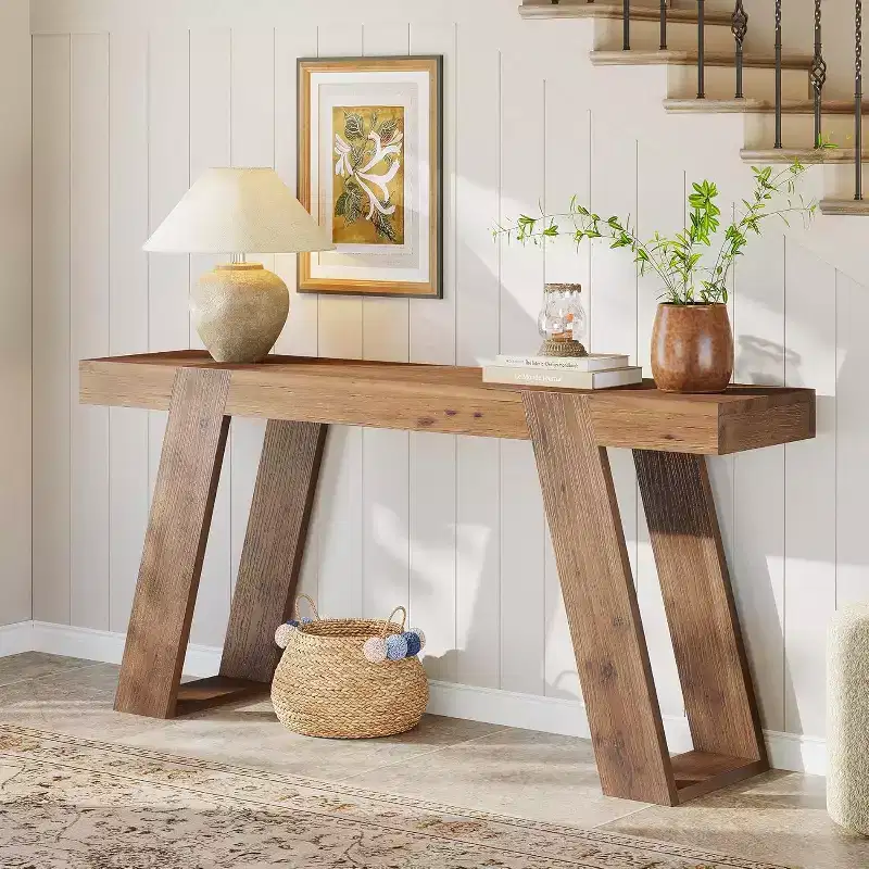 Lantine Solid Wood Console Table, 63 Narrow Sofa Table Behind Couch, Rustic Skinny Entryway Table for Hallway, Entrance, Foyer, Living Room, Brown