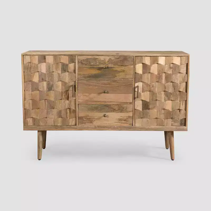 Christopher Knight Home Latimer Mid-Century Modern 3 Drawer Sideboard Natural: Mango Wood Buffet Table, 2 Doors