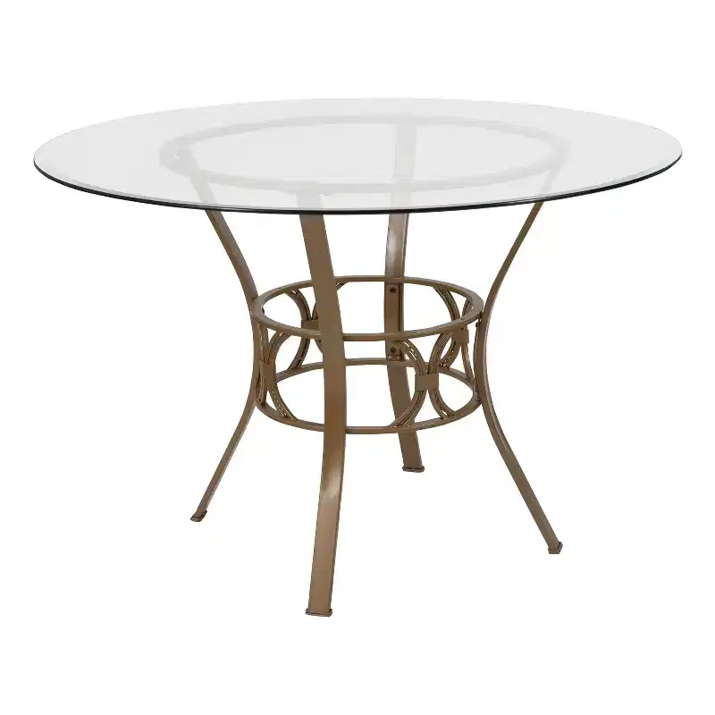 Emma and Oliver 45 Round Glass Dining Table with Metal Frame